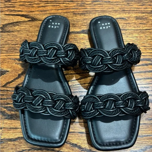 A New Day Black Woven Strap Sandals - Picture 2 of 4